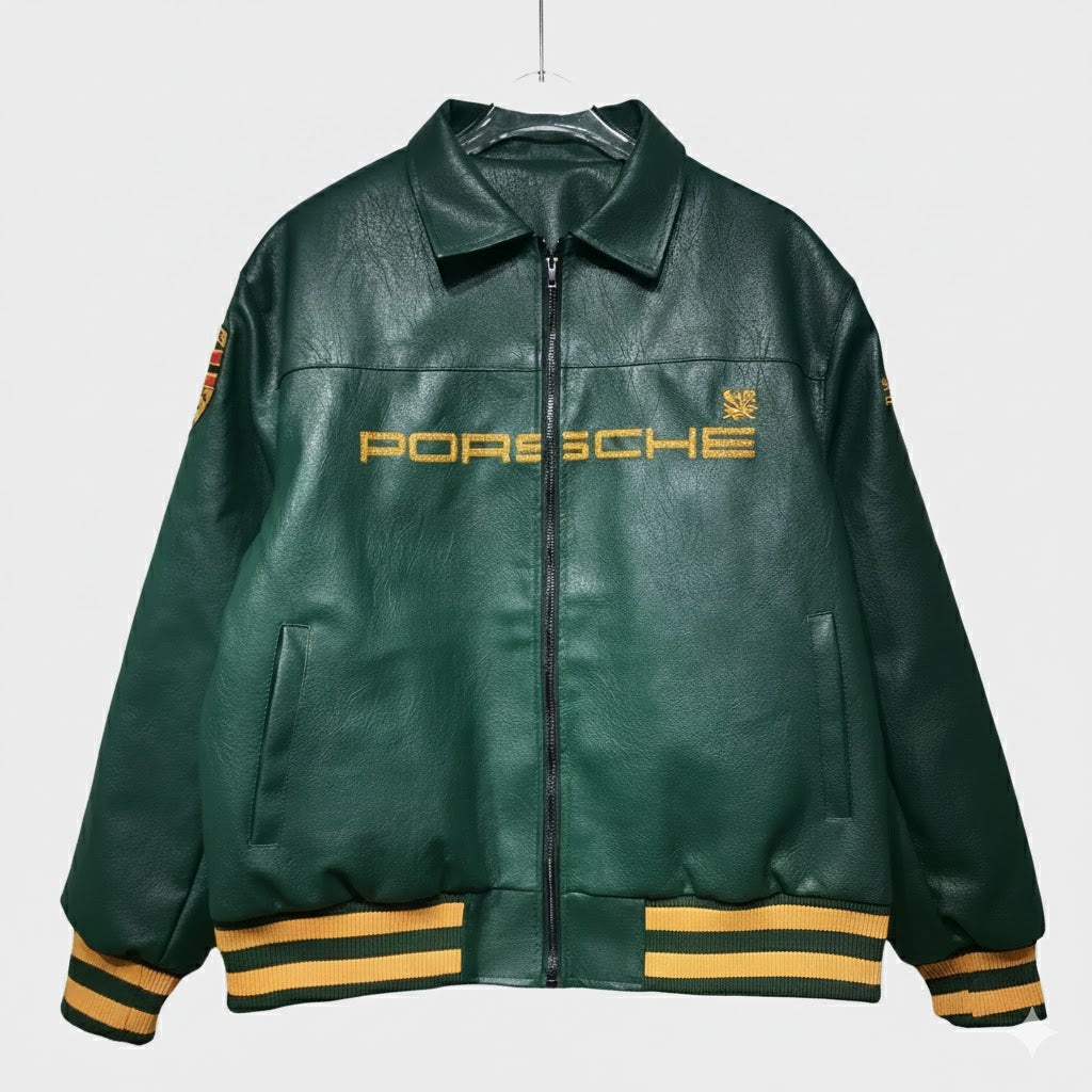 Vintage Leather Green Porsche Jacket