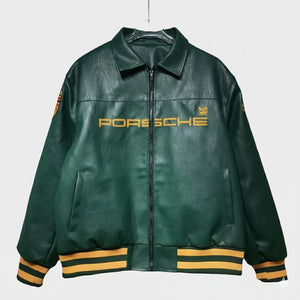 Vintage Leather Green Porsche Jacket