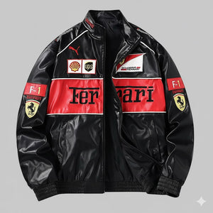 Vintage Leather Black Ferrari F1 Jacket