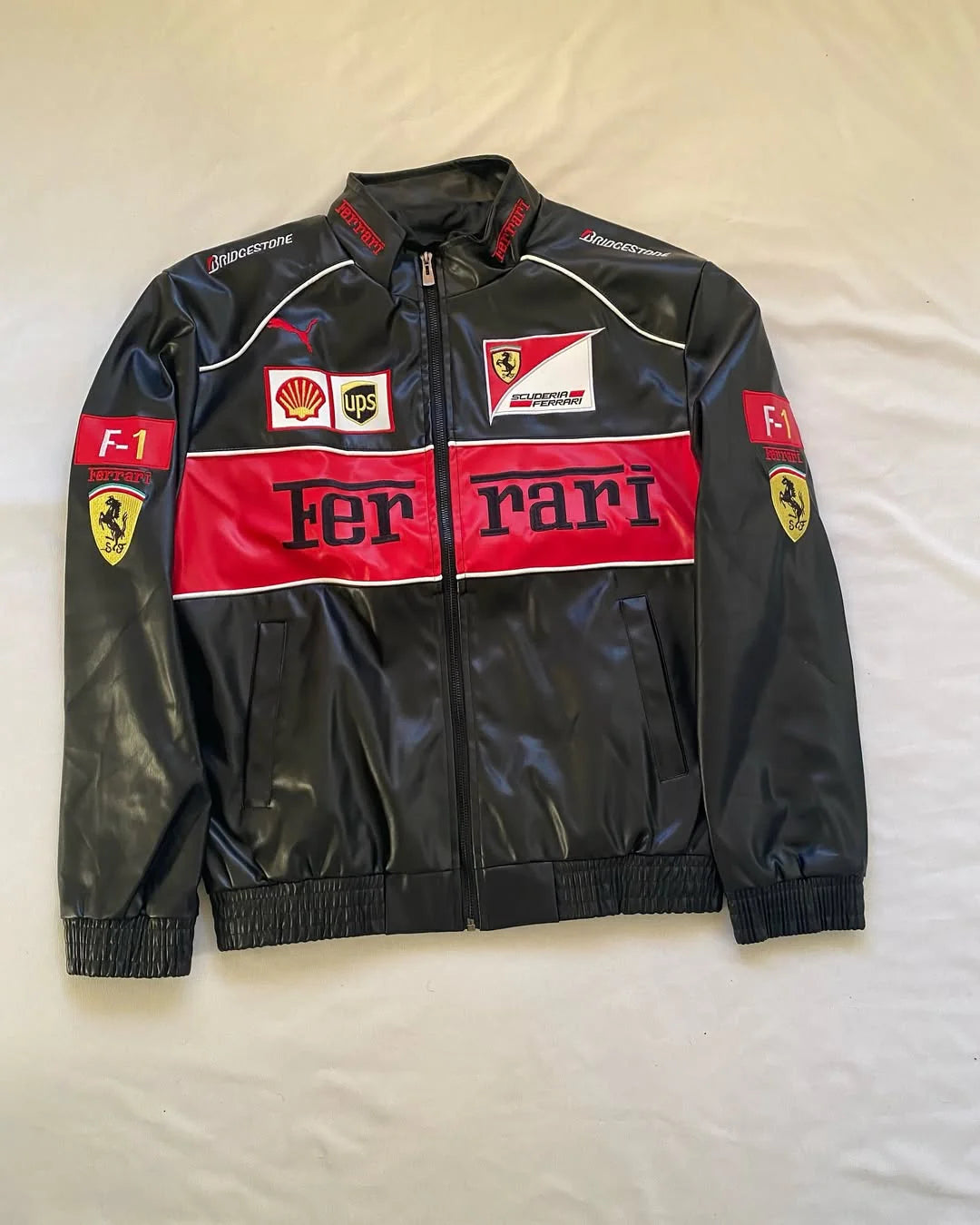 Vintage Leather Black Ferrari F1 Jacket