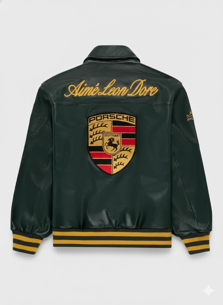 Vintage Leather Green Porsche Jacket